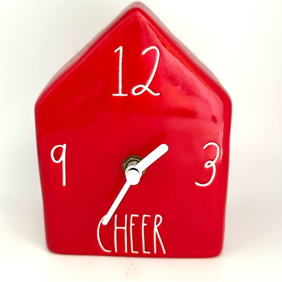 RAE DUNN Festive Red Ceramic House Shaped CHEER Clock - Picture 4 of 10